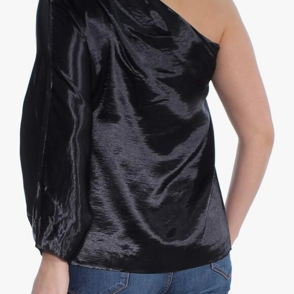 Rachel Roy one shoulder black satin blouse size L - Picture 2 of 3